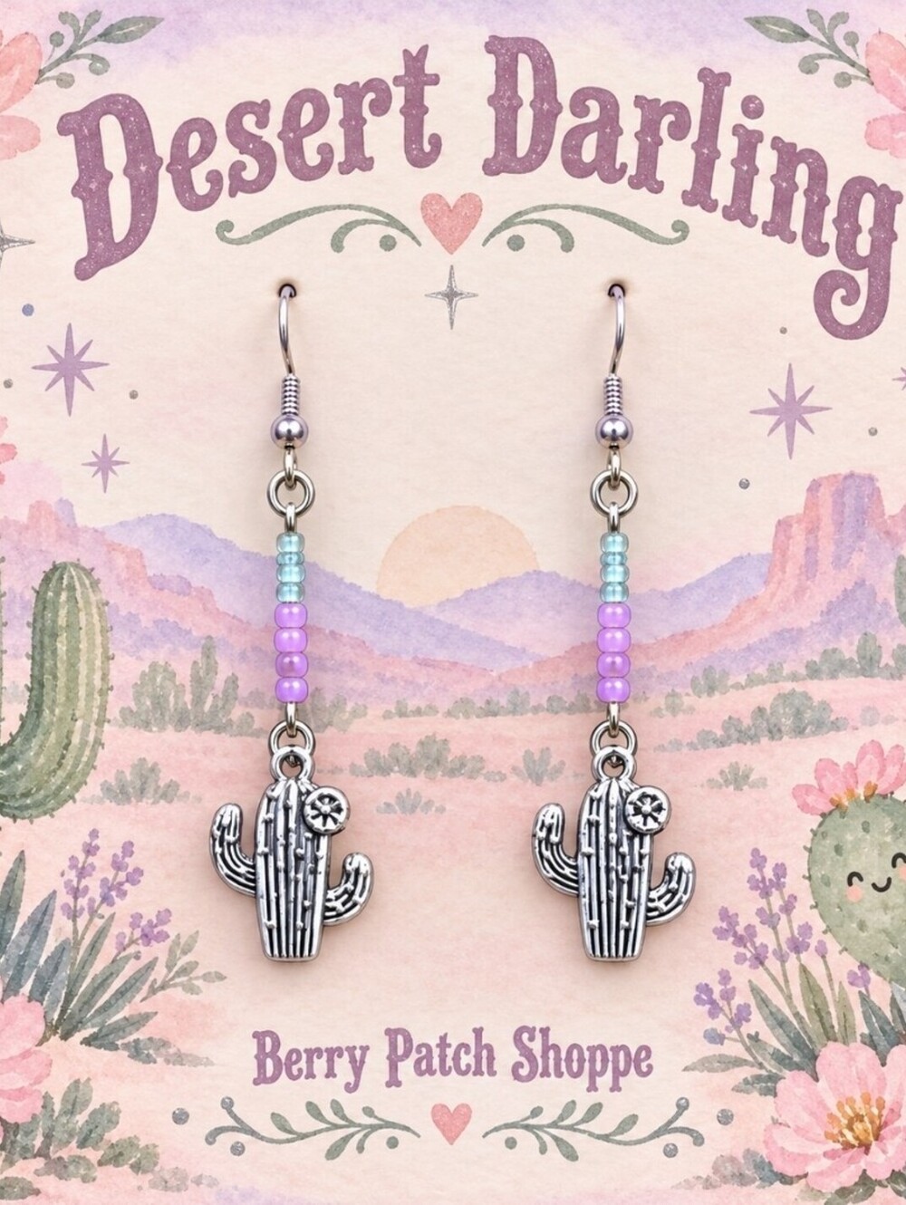 Desert Darling Arizona Cactus Rose Succulent Boho Earrings [COPY]